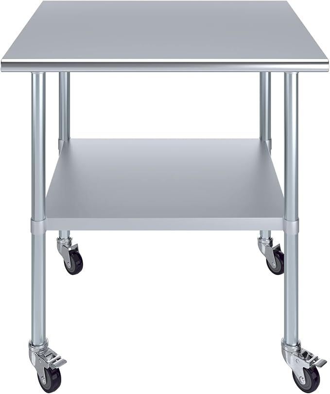 AmGood 36" Long x 30" Deep Stainless Steel Table with Casters