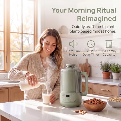 9-in-1 Nut Milk Maker Machine, 1.2L Automatic Soy Milk Maker, Green