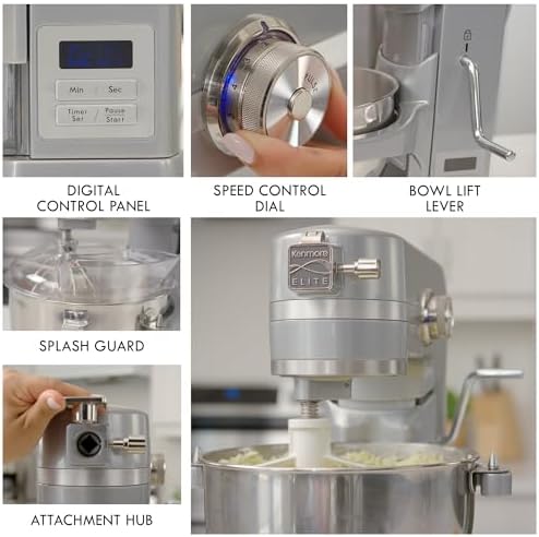 Kenmore Elite Bowl-Lift Stand Mixer – Professional Electric Batidora de Pie for Baking Heavy Duty Countertop Kitchen Appliance with 5 & 6 Qt Stainless Steel Bowls Flat Beater Whisk Dough Hook