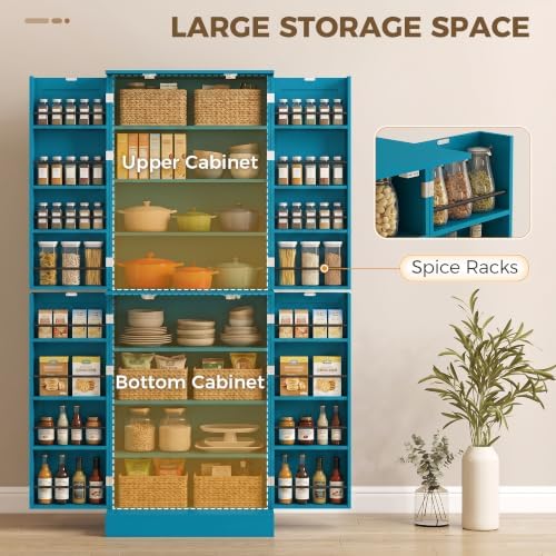 HOMCOM 65" Kitchen Pantry Storage Cabinet 16 Door Shelves Blue