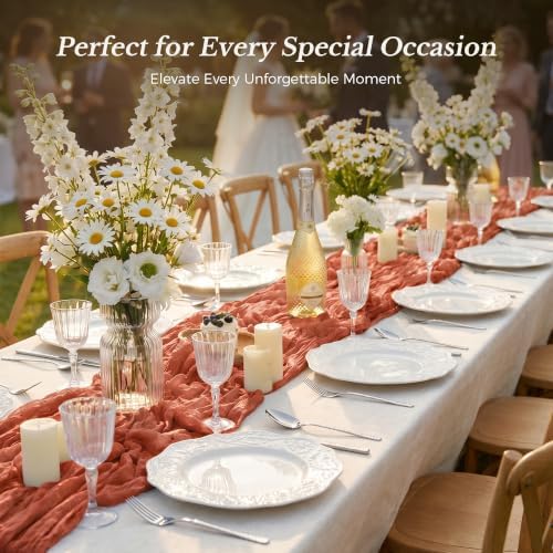 Goodluck Fall Table Runner, 10 Pack 10FT Terracotta Cheesecloth Table Runner 35x120 Inch Burnt Orange Boho Gauze Table Runner for Thanksgiving Autumn Fall Wedding Baby Shower Home KitchenTable Decor