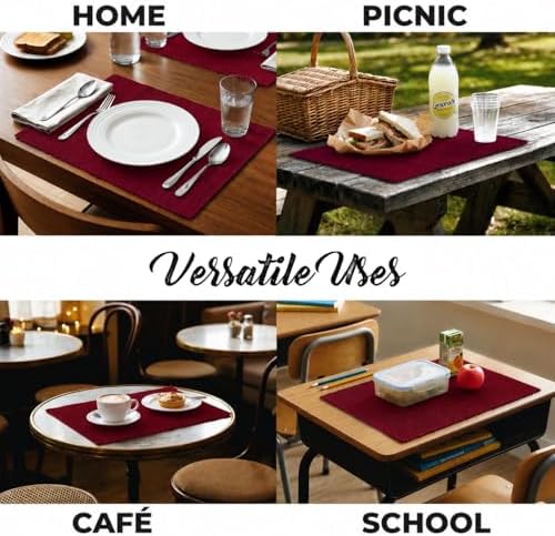 100% Cotton Ribbed Placemats - Set of 4-13 x 19 Inches - Maroon/Burgundy/Dark Red - Everyday/Fall Cloth Table Mats - Thick Construction, Washable & Reusable Cloth Place Mats - by AVKA Studio