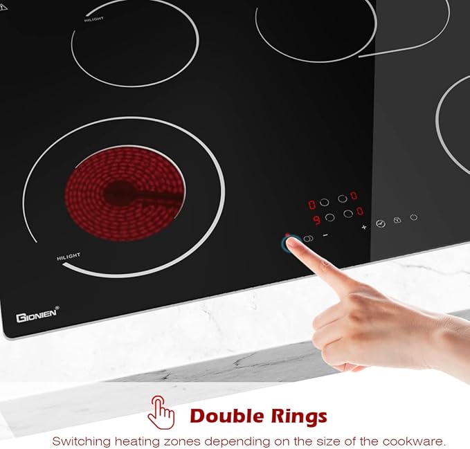 Electric Cooktop 30 Inch 220V~240V, Drop-in Ceramic Stove Burner,4 Burners Black Glass Cooktop with Flexible Ring,7200W Built in Electric Stove,Touch Control