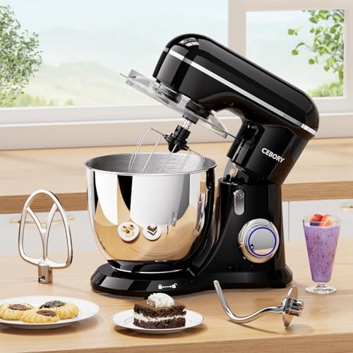 CEBORY 3-IN-1 Electric Stand Mixer, 6.5QT Bowl 660W 10-Speed Kitchen Mixer, Household Food Mixers include Dough Hook, Beater and Whisk, Bread Cake Mixer for Baking and Most Home Cooks, Black