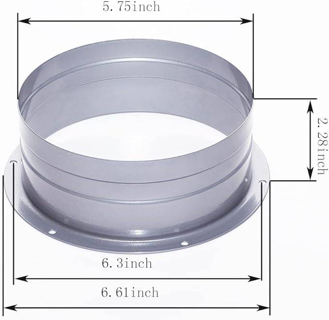Duct Connector 6 Inch (5.75 inch) Flange Metal Straight Pipe Flange for Heating Cooling Ventilation System
