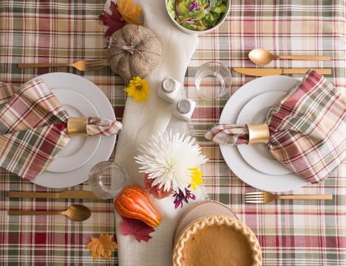 DII Give Thanks Plaid Fall Table Decor, Autumn & Thanksgiving Tabletop Linens, 52x52 Square Tablecloth
