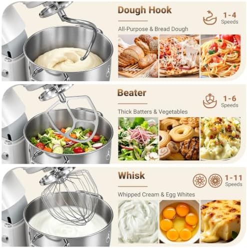 ZACME 8.5QT Commercial Stand Mixer 1000W with Aluminum Die Casting Meets the Standard of NSF/ANSI 8-2023, 11 Speeds Electric Stand Mixer, Tilt-Head Dough Mixer with Bowl, Dough Hook, Whisk and Beater