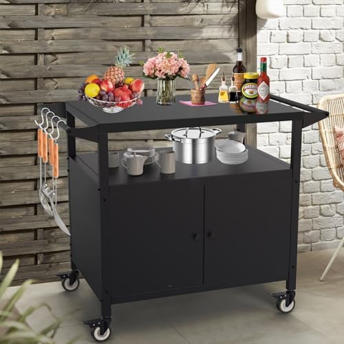 COZEER Outdoor Grill Table with Storage, Weatherproof Grill Cart