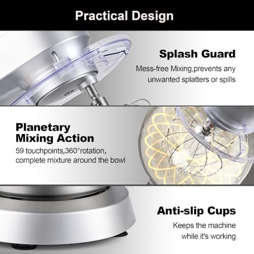 Kitchen in the box Stand Mixer 8.5 QT, 900 Watt Heavy Dough Mixer Silver