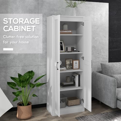 HOMCOM 69" Tall Storage Cabinet Movable Shelves Soft Close Doors White