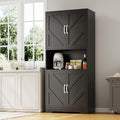 Garvee 70" Kitchen Pantry Cabinet, Farmhouse Tall Pantry Storage with Barn Doors and Adjustable Shelves, Wood Cupboard Locker for Kitchen, Dining Room, Living Room, Garage, Black