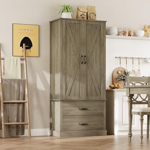 IDEALHOUSE Kitchen Pantry Storage Cabinet with Barn Doors