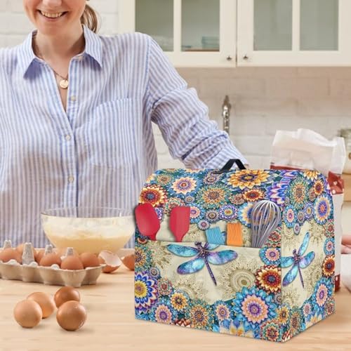 Dragonfly Boho Flower Mixer Covers Washable Stand Mixer Dust Cover Fit Kitchen Aid Mixer 4.5-8 Quart Home Kitchen Small Appliance Protector Colorful