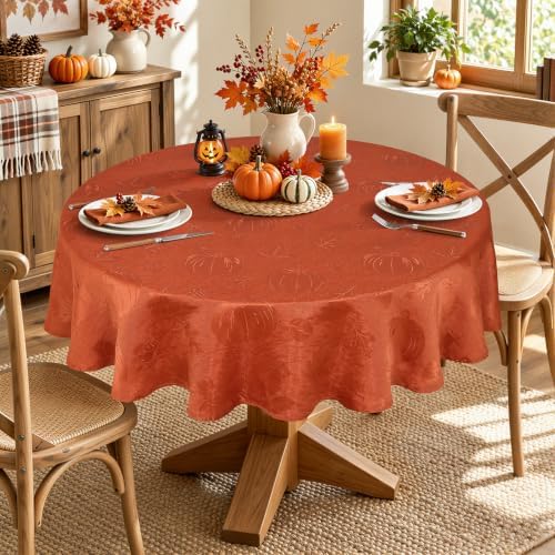 Smiry 60 Inch Thanksgiving Jacquard Round Table Cloth for Fall & Harvest