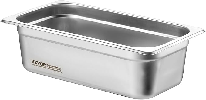 VEVOR 6-Pack Stainless Steel Hotel Pans - 1/3 Size 4-Inch Deep 0.8mm Thick Anti-Jam Commercial Food Pans for Steam Tables, Restaurants, Catering & Industrial Use