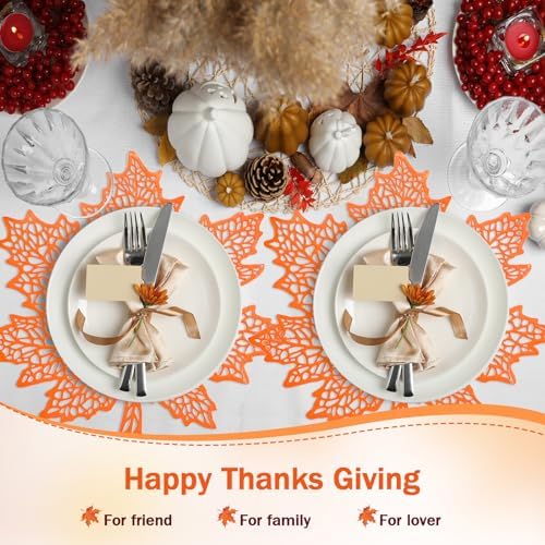 Ziliny 12 Pack Thanksgiving Maple Leaf Placemats, Fall Placemat, Orange Red
