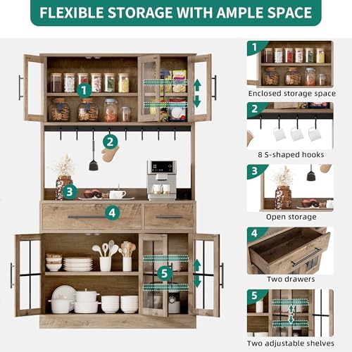 YITAHOME 71" Kitchen Pantry Cabinet with Built-in Power Outlet, Grey Oak