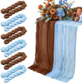6 Pcs 118" Blue and Brown Cheesecloth Table Runner