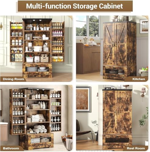 kepptory 47" Farmhouse Pantry Cabinet with Barn Door & Large Drawer