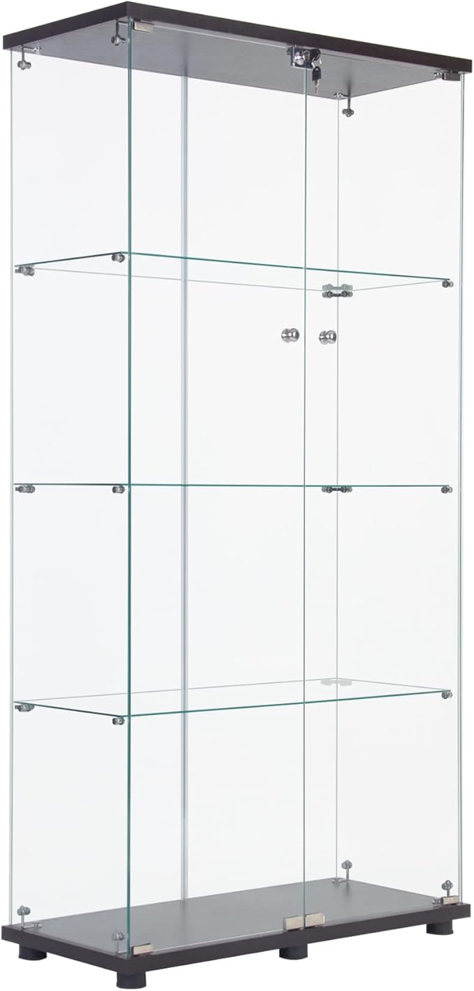 Frameless Glass Display Cabinet, Curio Cabinet Display Case with Lock and 2 Doors, Quick-Install Floor Standing Large Showcase Display Shelf for Collectibles, Legos, Figures, Plants