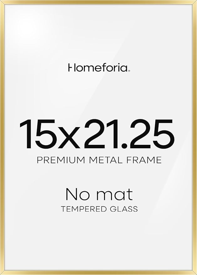 Homeforia 15x21.25 Gold Puzzle Frame, High End Metal 15 x 21.25 Picture Frames without Mat, 21.25x15 Thin Gold Poster Frames for Wall, 15by21.25 Puzzle Photo Frames, Tempered Glass, Wall Kit, Set of 1