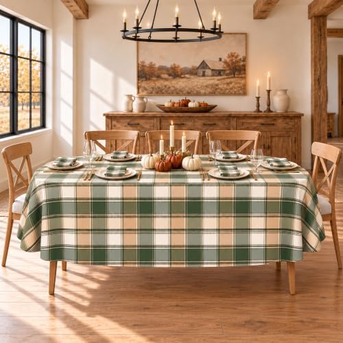 Newbridge Thanksgiving Green Barnhouse Plaid 60 x 84 Inch Oval Tablecloth