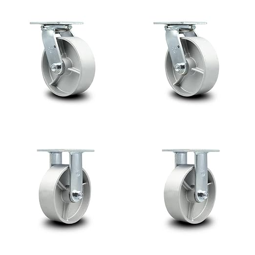 Service Caster Brand Replacement Set for Uline Casters H-2112 - Top Plate Caster with 6 Inch Semi Steel Cast Iron Wheels - Includes 2 Swivel and 2 Rigid - Fits Steel Dumping Hoppers