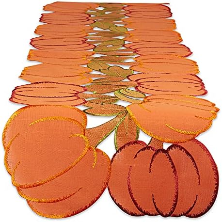 DII Fall Table Decorations Indoor Décor, Thanksgiving, Table Runner, 14x108, Embroidered Cut Work Pumpkins