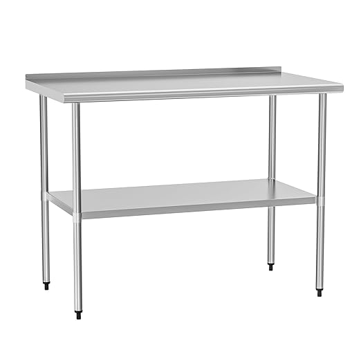 HOCCOT Stainless Steel Table 30" x 48" with Adjustable Undershelf and Backsplash, Commercial Metal Workstations for Kitchen, Garage, Outdoor BBQ
