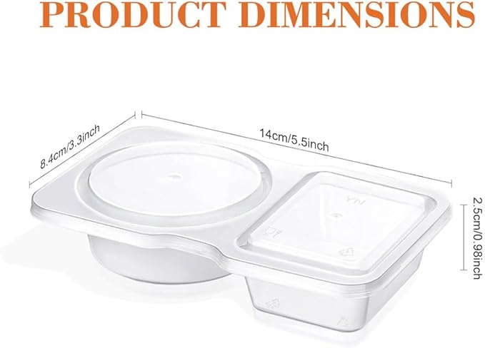 10 Sets Reusable Snack Containers, 2-Compartment Dipping Containers with Lid for Refrigeration, Leak-Proof, Ideal for Take Out Sauces,Portion Control,Meal Prep & Travel