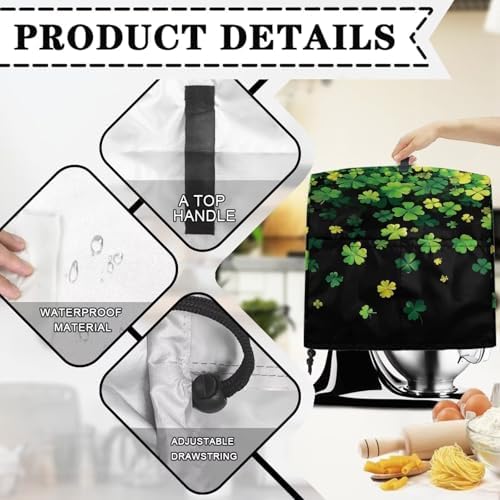 Shamrock Stand Mixer Covers Kitchen Aid Mixer Cover Dust Covers with Top Handle Front Pocket Universal Fit Tilt Head and Bowl Lift Models St. Patrick's Day Decoration