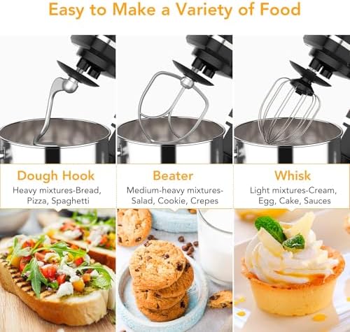7.5QT Kitchen Stand Food Mixer, 10-Speed Tilt Head Portable Kitchen Mixer with Stainless Steel Bowl, Egg Whisk, Dough Hook, Beater, Splash Guard, Compact Dough Mixer for Baker, Beginners