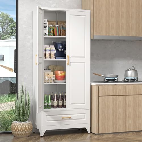 UNICOLY Pantry Kitchen Cabinet with Drawer, 75" Tall Pantry Storage Cabinet