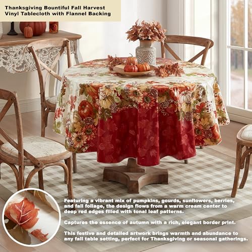 Newbridge Bountiful Fall Harvest 70 Inch Round Vinyl Tablecloth