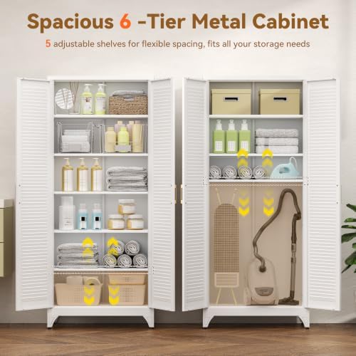Polup 75" Pantry Cabinet, Tall Metal Storage Cabinet with Doors and Shelves