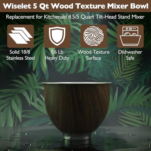 Wood Grain 5 Qt Stainless Steel Mixer Bowl for Kitchenaid Tilt-Head Mixer
