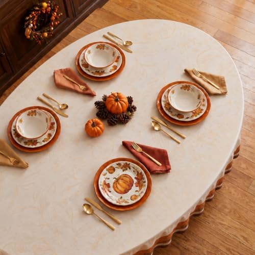 Romanstile Thanksgiving Design Oval Tablecloth 60 x 84 Inch, Orange