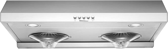 Hauslane Range Hood 30" Under Cabinet | Vent Hood | Stainless Steel Quiet Hood Range Stove | 3 Speed Slim Kitchen Range Hood| Energy LED Lamps | Fits 6 Inch Round Ducts, Chef Series C100