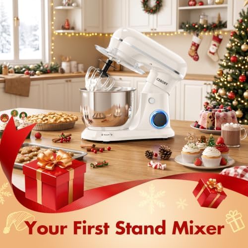 CEBORY Stand Mixer, 4QT 10+P-Speed Electric Kitchen Mixer with Bowl