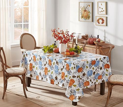 Newbridge Thanksgiving Blue Pumpkin 60x102 Inch Rectangle Vinyl Tablecloth