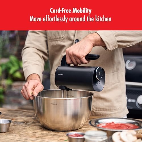 ZWILLING Xtend Cordless Hand Mixer Starter Set – Cordless 3-Speed Hand Mixer with Beaters, Dough Hooks, Battery Pack, Compact Charger, and USB-C Power Bank – Quiet Motor – LED Display