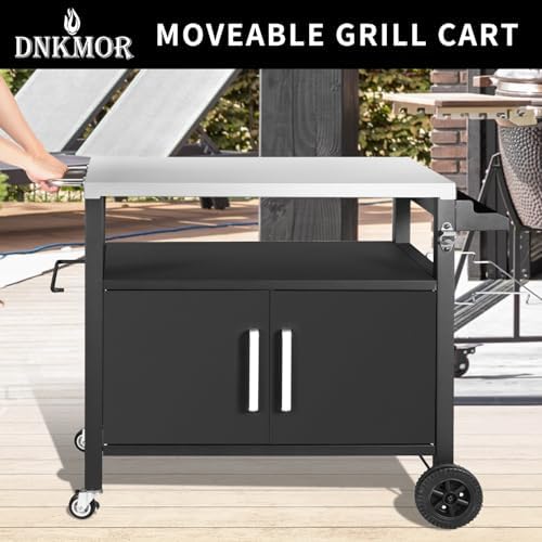 Dining Cart Table with Big Storage Cabinet,Movable Table Outdoor Kitchen
