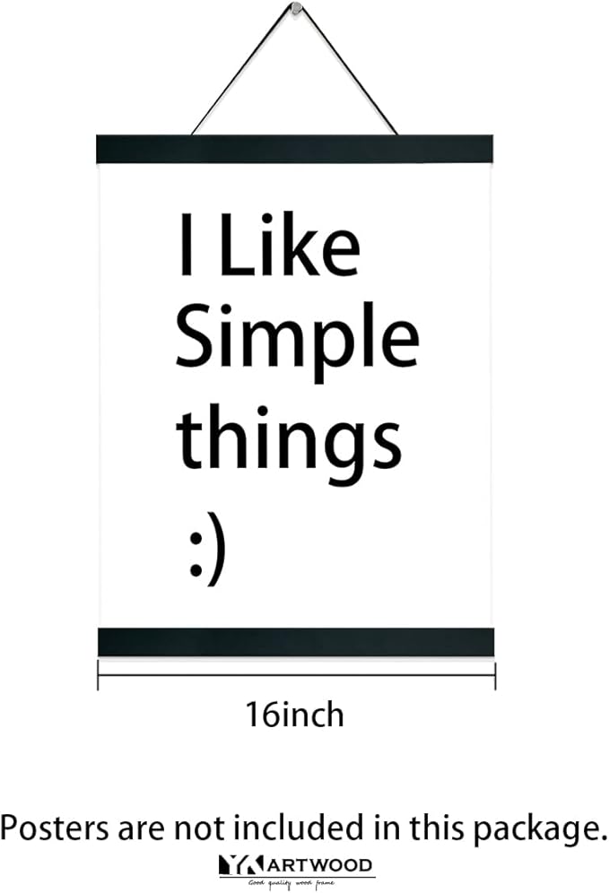 2 Pack Magnetic Poster Hanger Frame 16 Inch Black- 16x24 16x22 16x20 - Extra Strong Magnets, Quick Assembly and Easy Use, Wood Poster Hanger for Wall Art, Pictures, Prints, Maps, Canvas