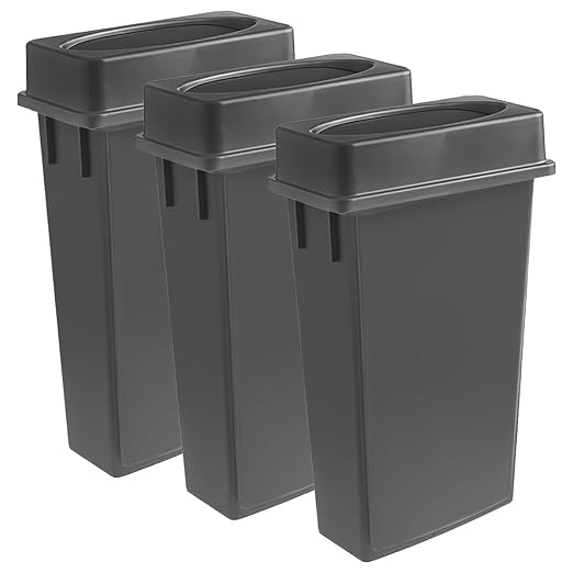 3 pack 23 Gallon Waste Bin with Swing Lid, Heavy-Duty Trash Can, Slim Rectangular Garbage Bin, Durable Waste Container, Recycling Bin, Plastic Wastebasket for Kitchen, Garage, Restaurants, Office