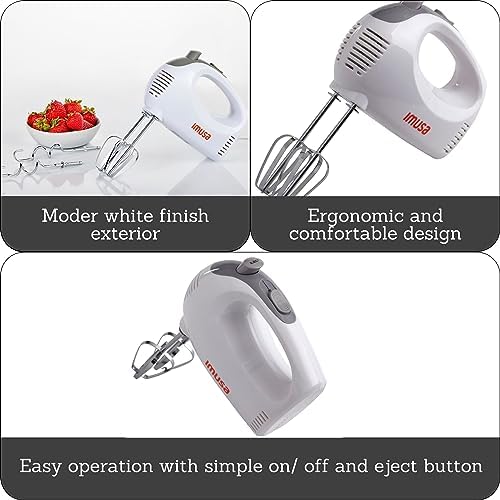 IMUSA USA Hand Mixer with Case 5-Speed ,White, Small