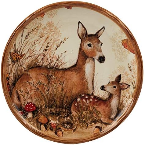 Pine Forest 6" Ceramic Canape/Luncheon Plates, Set of 4 – Woodland Animal Autumn Dishware Featuring Owl, Fox, Deer & Raccoon – Perfect for Appetizers, Desserts, Snacks & Fall Entertaining