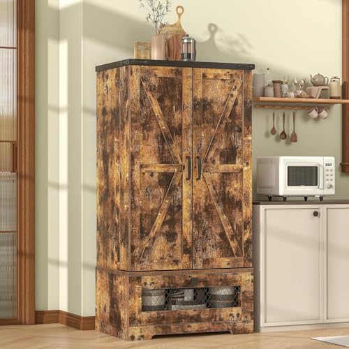 kepptory 47" Farmhouse Pantry Cabinet with Barn Door & Large Drawer