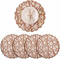 Ridhi Floral Block Print Round Placemats 15 Inch, Set of 4, Oak Brown