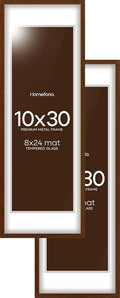 Homeforia 10x30 Picture Frame Brown, High End Dark Oak 10x30 Walnut Wood Poster Frame with Mat 8x24 Print, 10 x 30 Wooden Frame Matted to 8 x 24 Photo, 30x10 Frames, Tempered Glass, Wall Kit, Set of 2