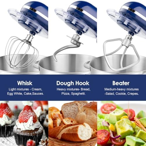 Aucma Stand Mixer,6.5-QT 660W 6-Speed Tilt-Head Food Mixer, Kitchen Electric Mixer with Dough Hook, Wire Whip & Beater (Royal Blue, 6.5QT)